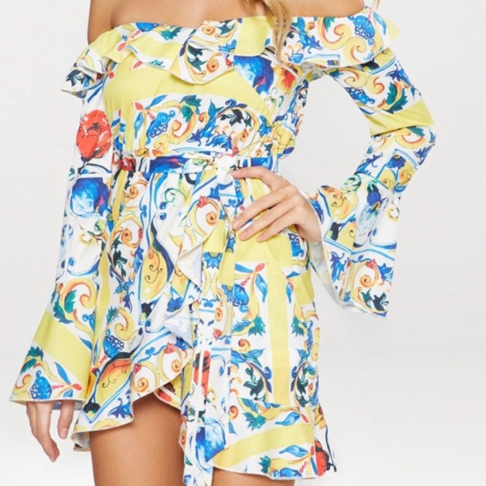 Pretty little things white ruffle Bardot dress